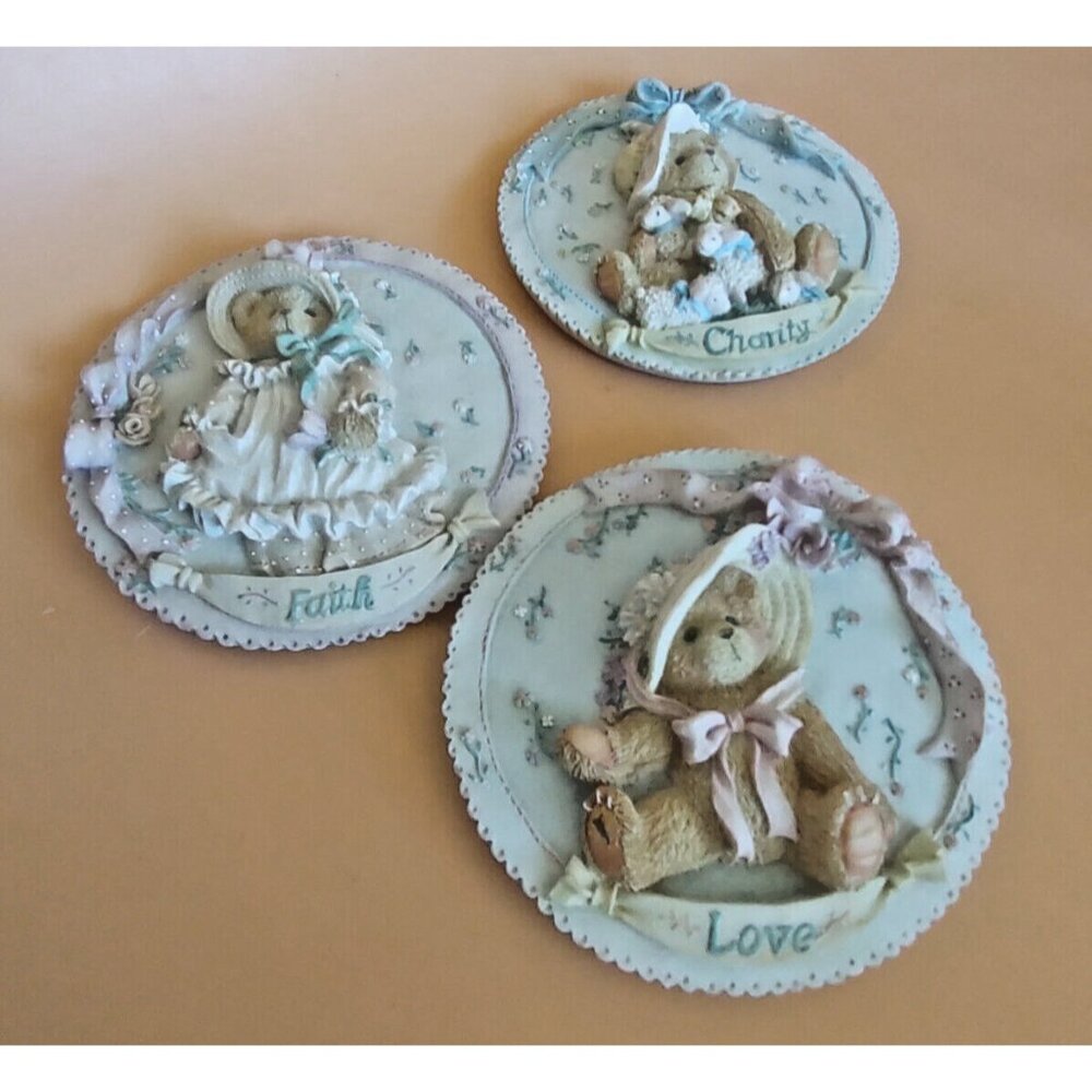 Cherished Teddies Figurines Wall Plaques by Priscilla Hillman Set of 3 1994